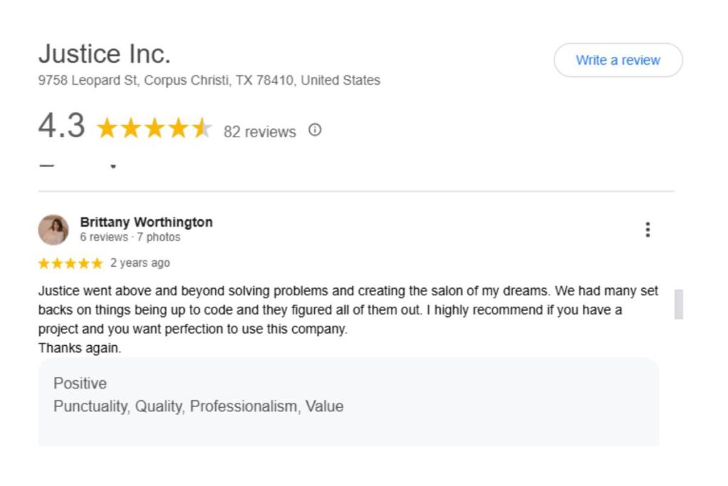 Justice Inc. customer testimonial