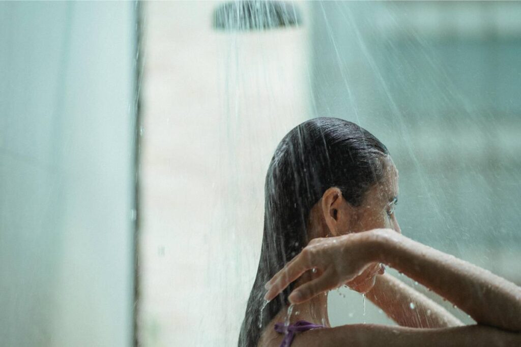 woman taking a shower